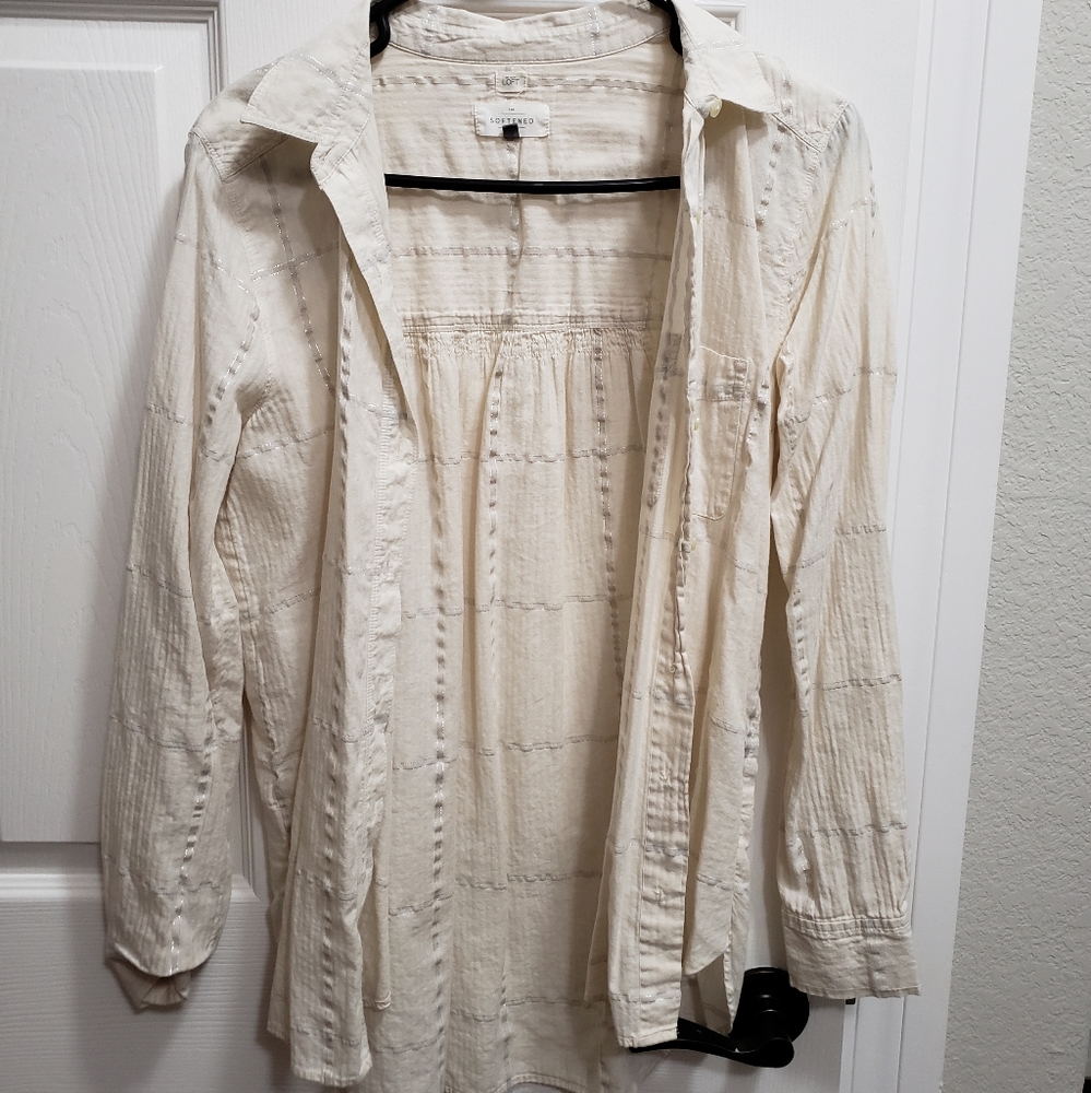 Button down ivory and silver shirt